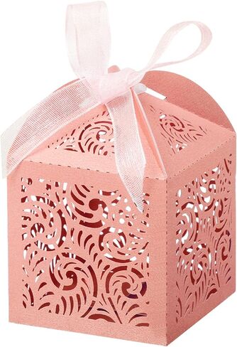COTOPHER 100Pcs Laser Cut Favor Boxes, 2x2x2.75in Small Gift Boxes for Presents, Party Wedding Favors Boxes with Ribbon, Mini Candy Boxes for Event Bridal Shower Anniversary Birthday Christmas, Navy in Saudi Arabia