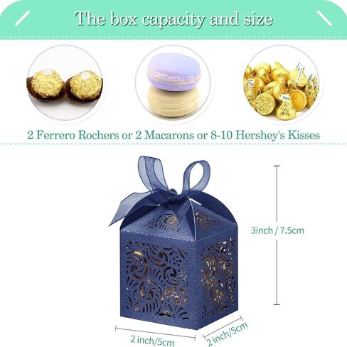 COTOPHER 100Pcs Laser Cut Favor Boxes, 2x2x2.75in Small Gift Boxes for Presents, Party Wedding Favors Boxes with Ribbon, Mini Candy Boxes for Event Bridal Shower Anniversary Birthday Christmas, Navy in Saudi Arabia
