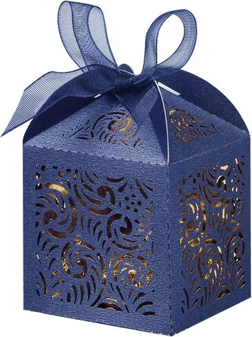COTOPHER 100Pcs Laser Cut Favor Boxes, 2x2x2.75in Small Gift Boxes for Presents, Party Wedding Favors Boxes with Ribbon, Mini Candy Boxes for Event Bridal Shower Anniversary Birthday Christmas, Navy in Saudi Arabia