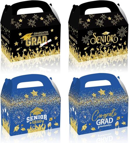 LANCU 24 قطعة من علب حلوى التخرج، صناديق حلوى التخرج بالجملة، صندوق هدايا لحفلات التخرج مع مقابض، علب هدايا باللون الأزرق والأسود لصندوق جودي الجملون فئة 2024 هدايا حفلات التخرج in Kuwait