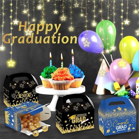 LANCU 24 قطعة من علب حلوى التخرج، صناديق حلوى التخرج بالجملة، صندوق هدايا لحفلات التخرج مع مقابض، علب هدايا باللون الأزرق والأسود لصندوق جودي الجملون فئة 2024 هدايا حفلات التخرج in Kuwait