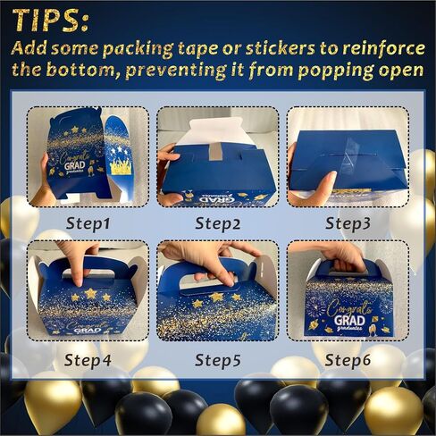 LANCU 24 قطعة من علب حلوى التخرج، صناديق حلوى التخرج بالجملة، صندوق هدايا لحفلات التخرج مع مقابض، علب هدايا باللون الأزرق والأسود لصندوق جودي الجملون فئة 2024 هدايا حفلات التخرج in Kuwait