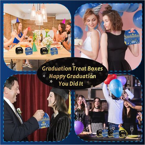 LANCU 24 قطعة من علب حلوى التخرج، صناديق حلوى التخرج بالجملة، صندوق هدايا لحفلات التخرج مع مقابض، علب هدايا باللون الأزرق والأسود لصندوق جودي الجملون فئة 2024 هدايا حفلات التخرج in Kuwait