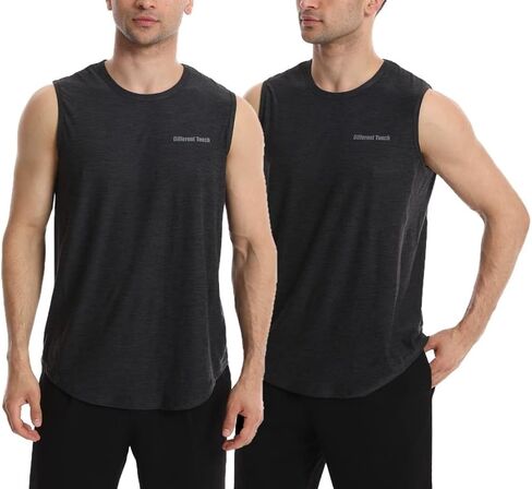 Different Touch Men’s 2 Pack Active Gym Workout Sleeveless Shirts Quick Dry Crew Neck Muscle Tank Top in Saudi Arabia