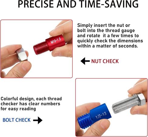 مدقق الخيط صامولة ومسمار - 26 حزمة مدقق الخيط صامولة ومسمار مدقق 26 مقياس معرف الخيط للذكور / الإناث - 14 بوصة و12 مقاسًا متريًا (أزرق وأحمر، 14 بوصة و12 متريًا) in Kuwait