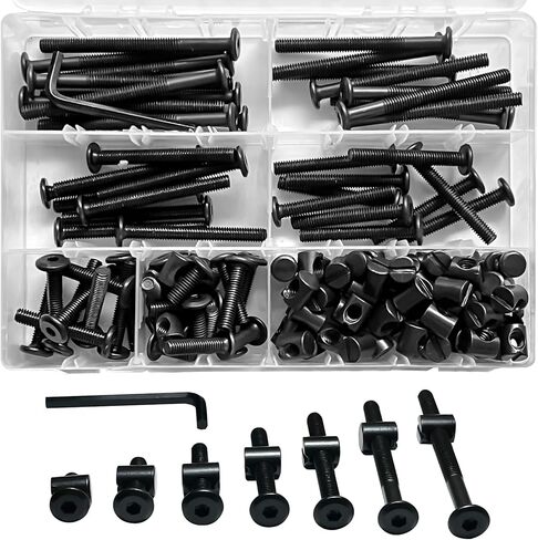 مجموعة استبدال براغي سرير الأطفال من BRT Bearingshui، M6x15/25/35/45/55/65/75 مم، مجموعة متنوعة من مسامير وصواميل غطاء مقبس سداسي أسود مع مفتاح ألين لخزائن طاولات الكراسي والأثاث in Kuwait