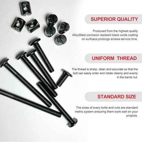 مجموعة استبدال براغي سرير الأطفال من BRT Bearingshui، M6x15/25/35/45/55/65/75 مم، مجموعة متنوعة من مسامير وصواميل غطاء مقبس سداسي أسود مع مفتاح ألين لخزائن طاولات الكراسي والأثاث in Kuwait