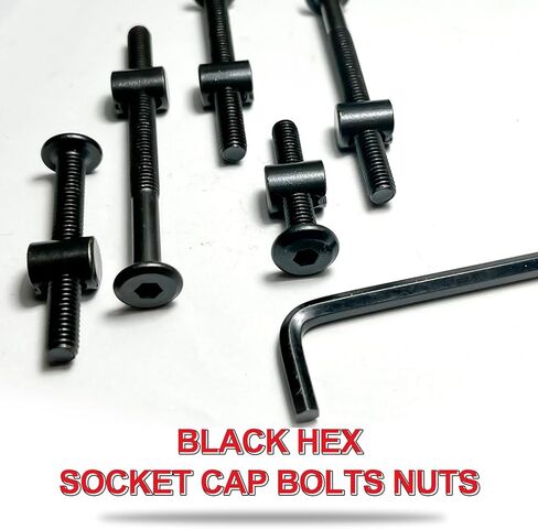 مجموعة استبدال براغي سرير الأطفال من BRT Bearingshui، M6x15/25/35/45/55/65/75 مم، مجموعة متنوعة من مسامير وصواميل غطاء مقبس سداسي أسود مع مفتاح ألين لخزائن طاولات الكراسي والأثاث in Kuwait