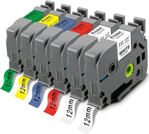 Pristar 6 عبوات متوافقة مع Brother P Touch Label Tape بديل لـ TZe-231 TZ-231 TZe-431 TZe-531 TZe-631 TZe-731 TZe 12 مم 0.47 شريط صانع ملصقات مصفح متعدد الألوان لـ PT-D210 H110 D220 D410 D600 in Kuwait