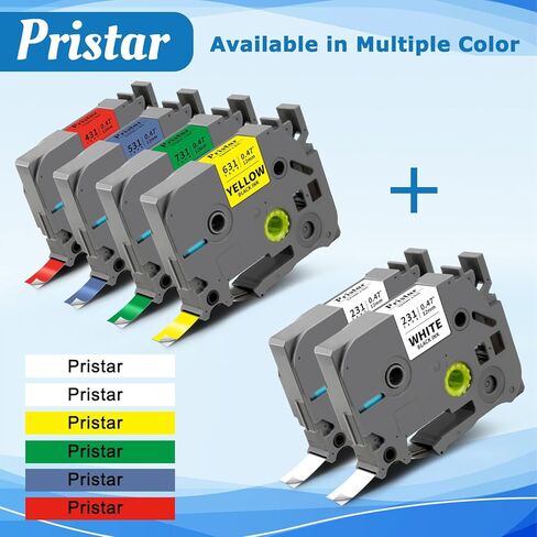 Pristar 6 عبوات متوافقة مع Brother P Touch Label Tape بديل لـ TZe-231 TZ-231 TZe-431 TZe-531 TZe-631 TZe-731 TZe 12 مم 0.47 شريط صانع ملصقات مصفح متعدد الألوان لـ PT-D210 H110 D220 D410 D600 in Kuwait