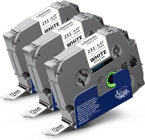 12mm 0.47 Inch Laminated White Compatible with Brother P Touch Label Tape TZ TZe-231 TZ231 TZe231 Refills for Ptouch PT-H110 D210 D220 D400 D600 H103W Label Maker (Black on White, 3-Pack) in Saudi Arabia
