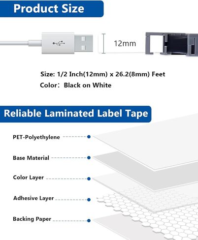 12mm 0.47 Inch Laminated White Compatible with Brother P Touch Label Tape TZ TZe-231 TZ231 TZe231 Refills for Ptouch PT-H110 D210 D220 D400 D600 H103W Label Maker (Black on White, 3-Pack) in Saudi Arabia