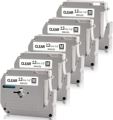 شريط ملصقات شفاف Absonic MK131 متوافق مع Brother Mk-131 M-K131 M131 M-131 0.47 بوصة 1/2 بوصة 12 مم P Touch M شريط شفاف لأخيه PT-M95 PT-70bm PT-90 PT-80 PT-65 PT-70SR صانع الملصقات PT-85، 5 عبوات in Kuwait