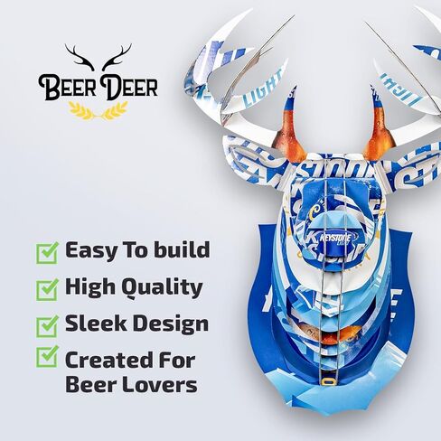 BEER DEER Keystone Light Deer Head ثلاثي الأبعاد من الورق المقوى المثبت على الحائط | ديكور كهف الرجل | مُصمم للكراجات والحانات والغرف الريفية ومحبي البيرة | سهل التجميع وتصميم متين in Saudi Arabia