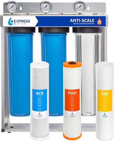 نظام تصفية المياه للمنزل بالكامل من Express Water - نظام تنقية المياه ثلاثي المراحل مع مرشحات الرواسب والجاك والكربون - تقليل الكلور - مياه الشرب النظيفة in Saudi Arabia