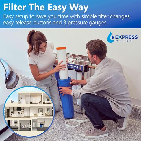 نظام تصفية المياه للمنزل بالكامل من Express Water - نظام تنقية المياه ثلاثي المراحل مع مرشحات الرواسب والجاك والكربون - تقليل الكلور - مياه الشرب النظيفة in Saudi Arabia