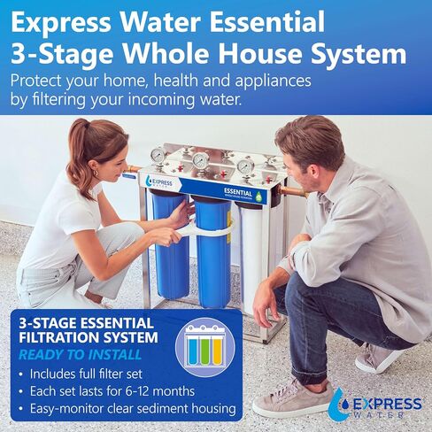 نظام تصفية المياه للمنزل بالكامل من Express Water - نظام تنقية المياه ثلاثي المراحل مع مرشحات الرواسب والجاك والكربون - تقليل الكلور - مياه الشرب النظيفة in Saudi Arabia
