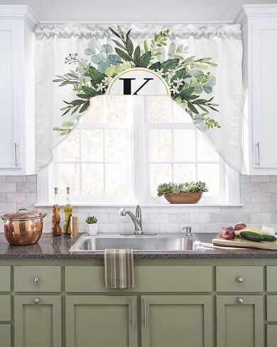 Rustic Mushroom Swag Kitchen Curtain Sets with Valance,3 Pieces Rod Pocket Curtain Drapes for Bedroom Bathroom Cafe Windows,Butter-Fly Dragonfly Botanical Plant Leaves 56''x36''&24''x27.5''x2Panels in Saudi Arabia