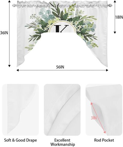Rustic Mushroom Swag Kitchen Curtain Sets with Valance,3 Pieces Rod Pocket Curtain Drapes for Bedroom Bathroom Cafe Windows,Butter-Fly Dragonfly Botanical Plant Leaves 56''x36''&24''x27.5''x2Panels in Saudi Arabia