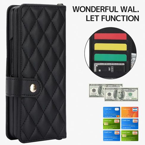 NINKI Compatible Samsung Galaxy Z Fold 3 Case Wallet with S Pen Holder for Women,4 Card Holder & Strap Flip Stand PU Leather Case for Samsung Z Fold 3 Case for Samsung Galaxy Z Fold 3 Phone Case Black in Kuwait