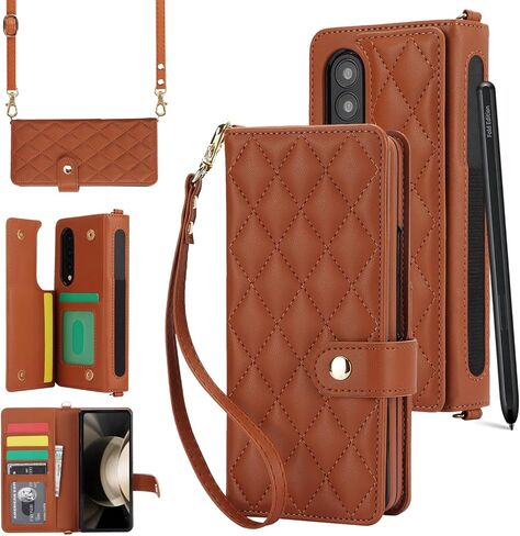 NINKI Compatible Samsung Galaxy Z Fold 3 Case Wallet with S Pen Holder for Women,4 Card Holder & Strap Flip Stand PU Leather Case for Samsung Z Fold 3 Case for Samsung Galaxy Z Fold 3 Phone Case Black in Kuwait