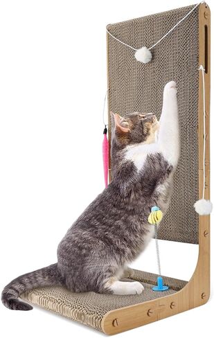 Cat Scratcher, 29.5 Inch Large Size L Shape Cat Scratch Pad, Cat Scratching Cardboard with Cat Toy for Indoor Cats, Protecting Furniture Cat Scratch Pad in Kuwait