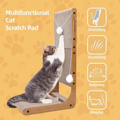 Cat Scratcher, 29.5 Inch Large Size L Shape Cat Scratch Pad, Cat Scratching Cardboard with Cat Toy for Indoor Cats, Protecting Furniture Cat Scratch Pad in Kuwait