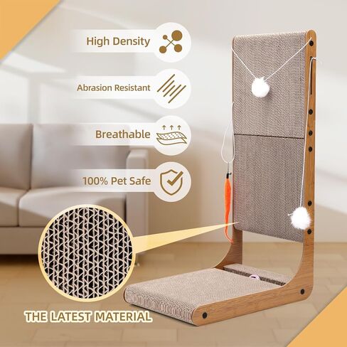 Cat Scratcher, 29.5 Inch Large Size L Shape Cat Scratch Pad, Cat Scratching Cardboard with Cat Toy for Indoor Cats, Protecting Furniture Cat Scratch Pad in Kuwait