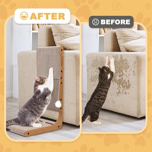 Cat Scratcher, 29.5 Inch Large Size L Shape Cat Scratch Pad, Cat Scratching Cardboard with Cat Toy for Indoor Cats, Protecting Furniture Cat Scratch Pad in Kuwait
