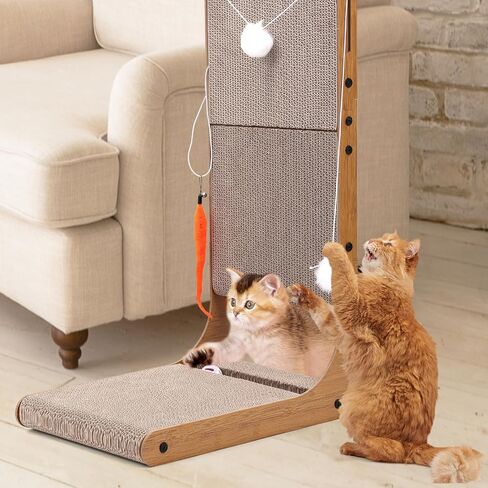 Cat Scratcher, 29.5 Inch Large Size L Shape Cat Scratch Pad, Cat Scratching Cardboard with Cat Toy for Indoor Cats, Protecting Furniture Cat Scratch Pad in Kuwait