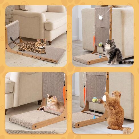 Cat Scratcher, 29.5 Inch Large Size L Shape Cat Scratch Pad, Cat Scratching Cardboard with Cat Toy for Indoor Cats, Protecting Furniture Cat Scratch Pad in Kuwait