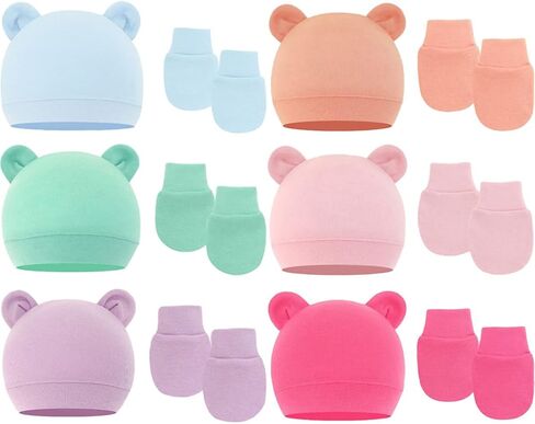 12 Pieces Newborn Baby Preemie Hats and Mittens Set No Scratch Preemie Gloves Cotton Beanie Hospital Cap for 0-6 Months in Saudi Arabia