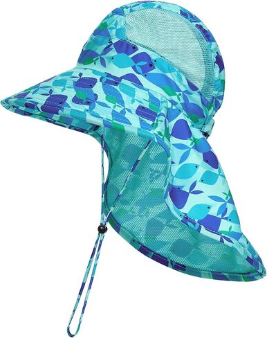 Toddler Sun Hat Boys Girls Kids Sun Hat UPF 50+ Sun Protection Mesh Adjustable Summer Beach Hats with Neck Flap Wide Brim in Saudi Arabia