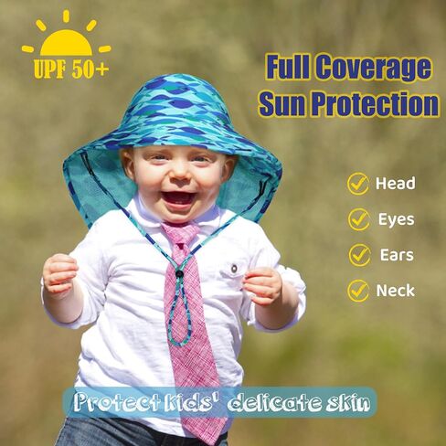 Toddler Sun Hat Boys Girls Kids Sun Hat UPF 50+ Sun Protection Mesh Adjustable Summer Beach Hats with Neck Flap Wide Brim in Saudi Arabia