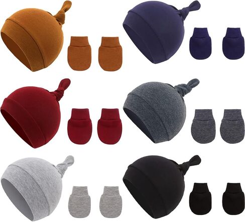 12 Pieces Newborn Baby Preemie Hats and Mittens Set No Scratch Preemie Gloves Cotton Beanie Hospital Cap for 0-6 Months in Saudi Arabia