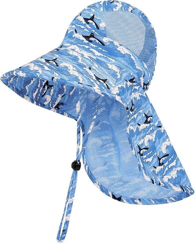 Toddler Sun Hat Boys Girls Kids Sun Hat UPF 50+ Sun Protection Mesh Adjustable Summer Beach Hats with Neck Flap Wide Brim in Saudi Arabia