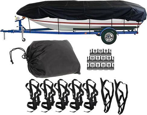 210D Marine Grade Boat Cover- Water Proof Heavy Duty Trailerable Replacement for Jon Boat-Black, Black in Saudi Arabia