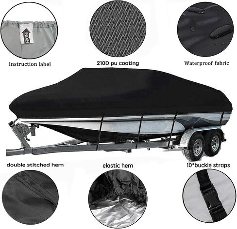 Waterproof Trailerable Runabout Boat Cover with Carrying Bag Fit V-Hull, Bass Boat, Tri-Hull, Fishing Boat, Runabout, Pro-Style (20FT-22FT) in Saudi Arabia