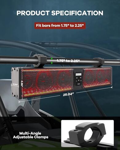 شريط صوت عالمي مقاس 26 بوصة ATV UTV لعربة الجولف، صوت بلوتوث، 6 مكبرات صوت، منفذ USB، إضاءة متعددة الألوان، شريط صوت بلوتوث لعربة الجولف/ATV/UTV/Marine لشريط رول 1.75-2.25 بوصة in Kuwait