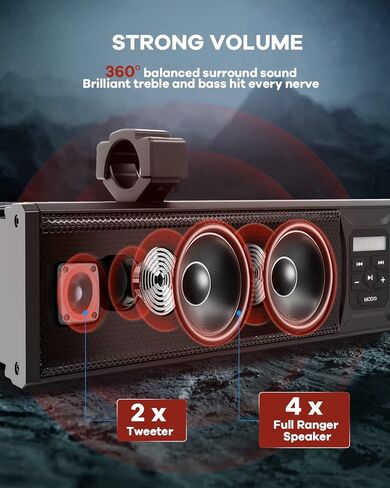 شريط صوت عالمي مقاس 26 بوصة ATV UTV لعربة الجولف، صوت بلوتوث، 6 مكبرات صوت، منفذ USB، إضاءة متعددة الألوان، شريط صوت بلوتوث لعربة الجولف/ATV/UTV/Marine لشريط رول 1.75-2.25 بوصة in Kuwait