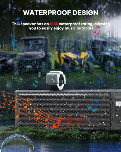 شريط صوت عالمي مقاس 26 بوصة ATV UTV لعربة الجولف، صوت بلوتوث، 6 مكبرات صوت، منفذ USB، إضاءة متعددة الألوان، شريط صوت بلوتوث لعربة الجولف/ATV/UTV/Marine لشريط رول 1.75-2.25 بوصة in Kuwait