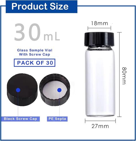 30mL Clear Glass Sample Vials 30Pcs, 1oz Borosilicate Glass Vial with Screwcap, PE Liner Sample Containers Lab Vial Liquid Sampling Glass Oil Bottle in Saudi Arabia