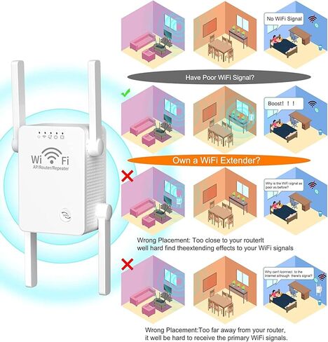 موسع واي فاي معزز إشارة الإنترنت ومكبر للصوت يصل إلى 8500 قدم مربع - مكرر واي فاي طويل المدى للمنزل، مع منفذ إيثرنت ووضع نقطة الوصول، يدعم 40 جهازًا، إعداد سهل بلمسة واحدة ii in Kuwait