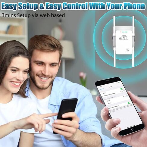 موسع واي فاي معزز إشارة الإنترنت ومكبر للصوت يصل إلى 8500 قدم مربع - مكرر واي فاي طويل المدى للمنزل، مع منفذ إيثرنت ووضع نقطة الوصول، يدعم 40 جهازًا، إعداد سهل بلمسة واحدة ii in Kuwait