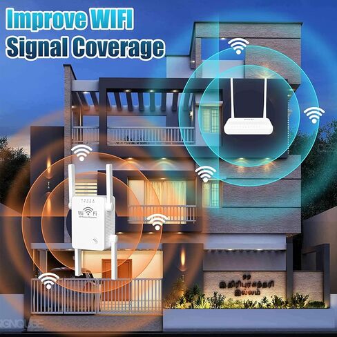 موسع واي فاي معزز إشارة الإنترنت ومكبر للصوت يصل إلى 8500 قدم مربع - مكرر واي فاي طويل المدى للمنزل، مع منفذ إيثرنت ووضع نقطة الوصول، يدعم 40 جهازًا، إعداد سهل بلمسة واحدة ii in Kuwait