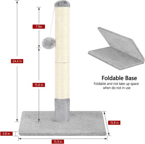 Cat Scratching Post 24.4 Inch Tall Cat Scratch Post with Natural Sisal Rope and Hanging Ball Cat Post Scratcher for Indoor Cats, Dark Grey in Saudi Arabia