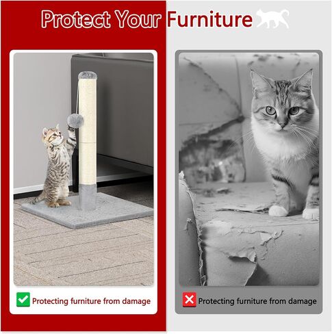 Cat Scratching Post 24.4 Inch Tall Cat Scratch Post with Natural Sisal Rope and Hanging Ball Cat Post Scratcher for Indoor Cats, Dark Grey in Saudi Arabia