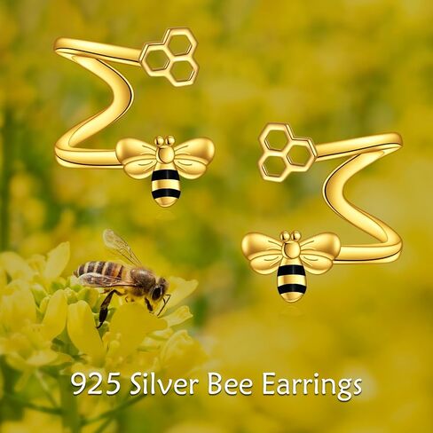 أقراط CRMAD Bee للنساء من الفضة الإسترلينية بمشبك على شكل نحلة على أقراط مجوهرات النحل هدية للفتيات in Kuwait