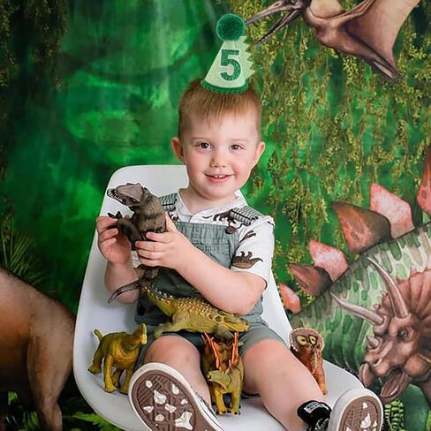 قبعة عيد ميلاد الديناصورات باللون الأخضر لعمر 5 سنوات، ديكورات قبعة عيد الميلاد للأطفال البنات والأولاد، مصنوعة يدويًا، قبعة طبيعية لحفلات أعياد الميلاد الأولى in Kuwait