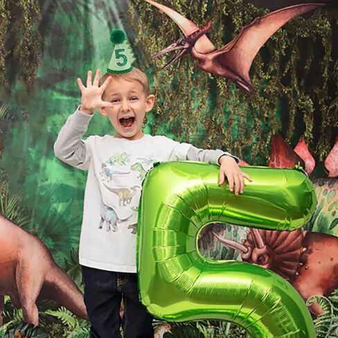 قبعة عيد ميلاد الديناصورات باللون الأخضر لعمر 5 سنوات، ديكورات قبعة عيد الميلاد للأطفال البنات والأولاد، مصنوعة يدويًا، قبعة طبيعية لحفلات أعياد الميلاد الأولى in Kuwait